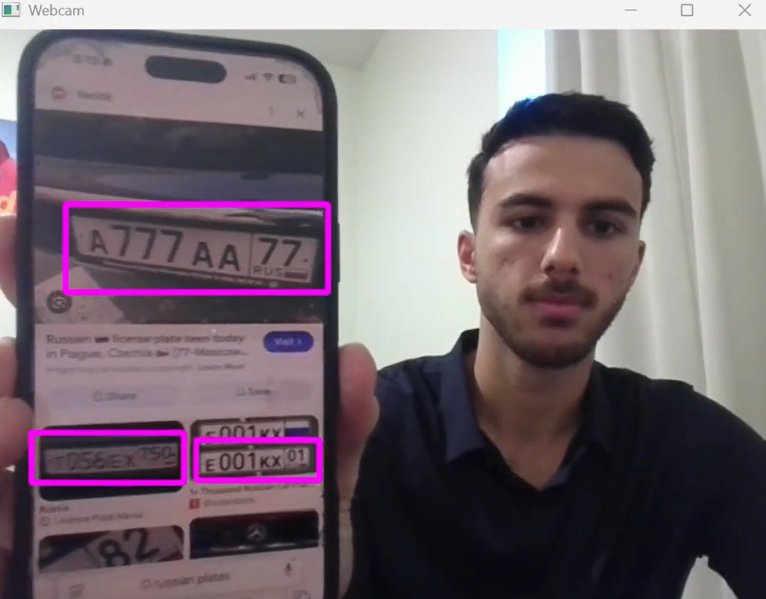 License-plate detector locating plates in a live camera feed