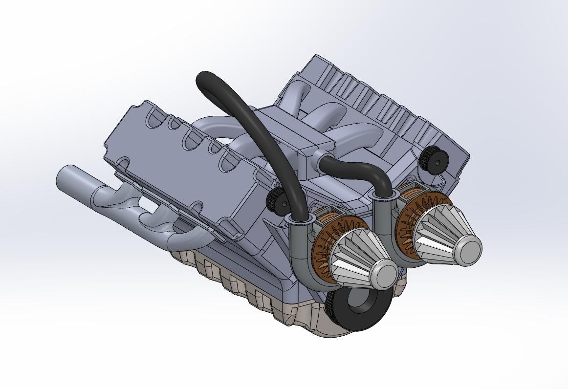 V6 twin-turbo engine, transparent CAD view