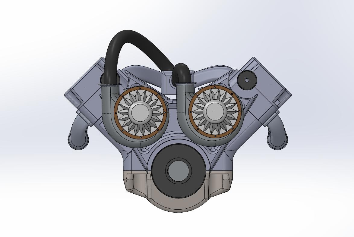 V6 twin-turbo engine, side view