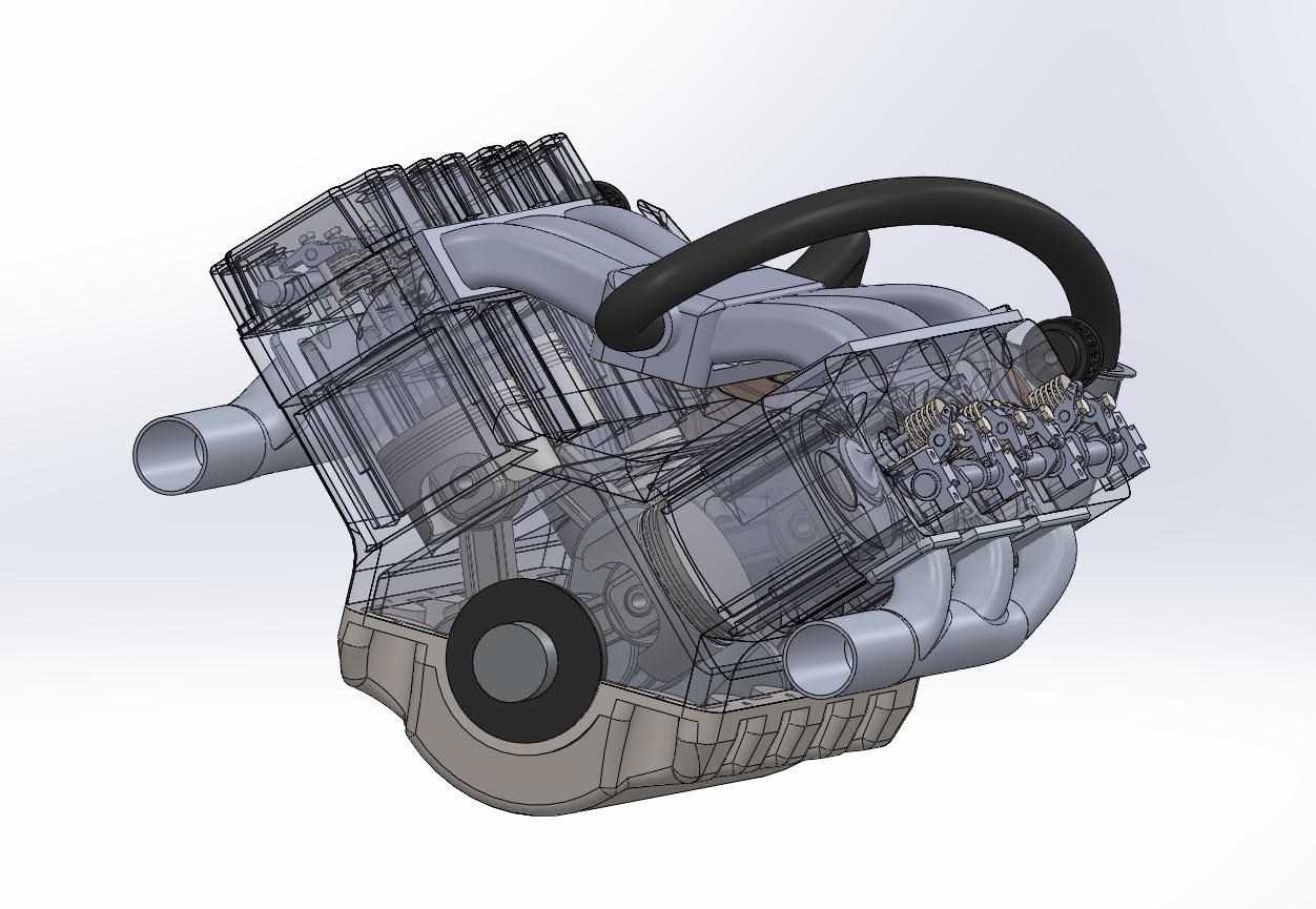 V6 twin-turbo engine, isometric view
