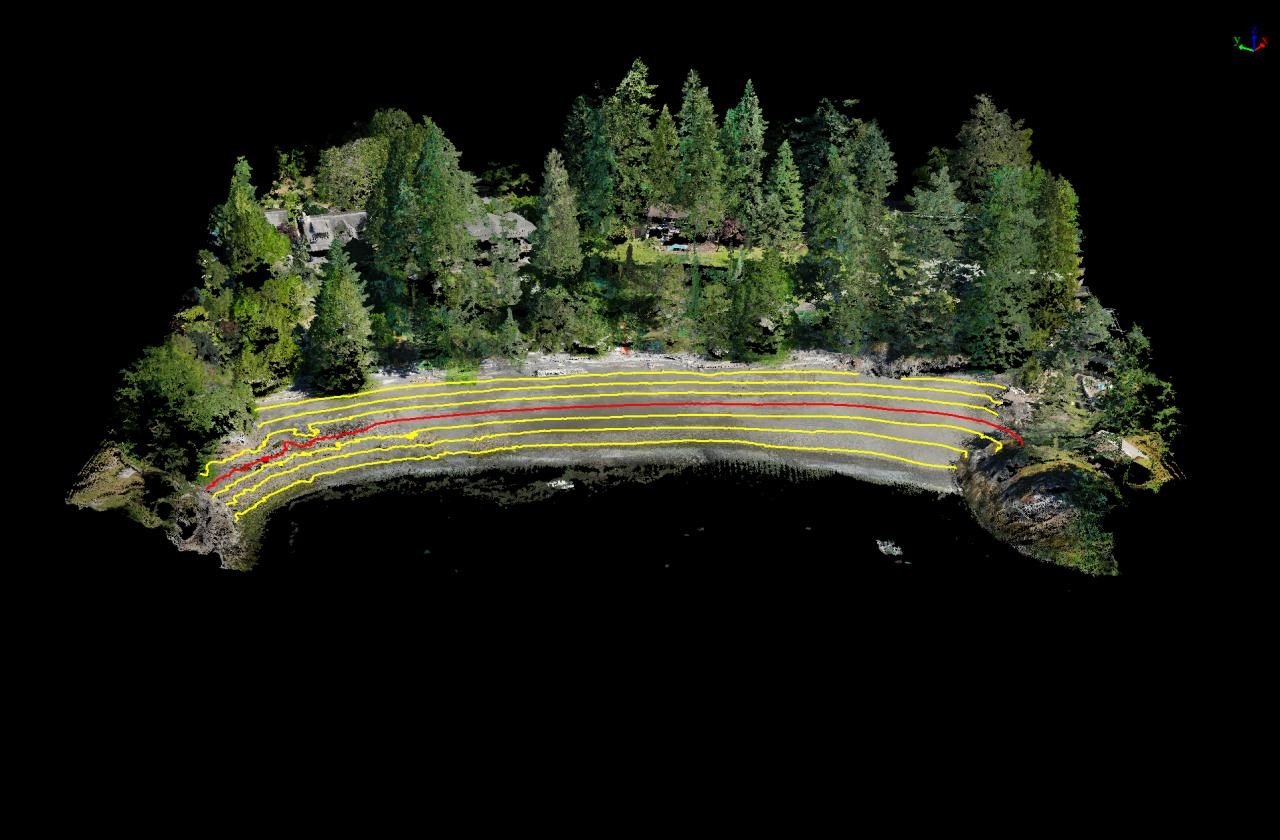 Orthomosaic with classified contour lines over the shoreline